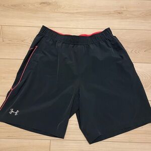 Under Armour Storm Vortex athletic training shorts, large gray/red/pink